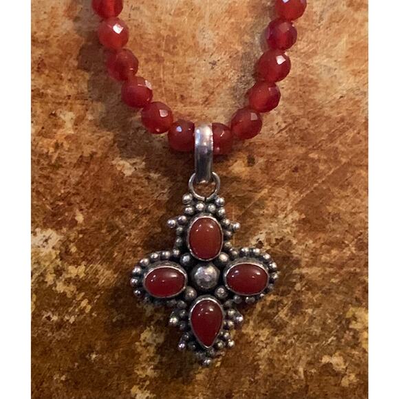 Carnelian Agate and Sterling Silver Pendant and Necklace - Picture 2 of 10